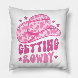 Getting Rowdy Retro Space Cowgirl Hat Pink Pillow