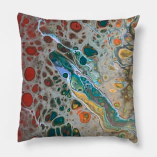 Cellular rainbow fluid acrylic pour Pillow