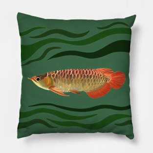 Orange Arowana Fish Green waves Pillow