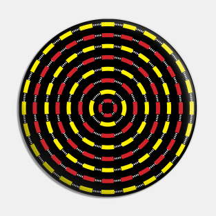 Circular Bullseye Pattern no.1 Black with Alternating Red and Yellow Dashes and White Dashed Lines Pin