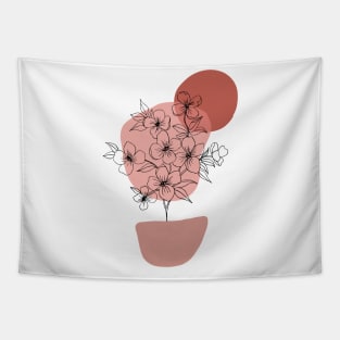 Abstract Botanical Potted Flowering Plant Tapestry