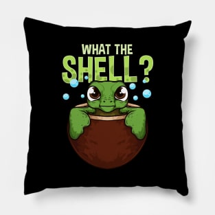 Cute & Funny What The Shell? Turtle Pun Animal Pillow