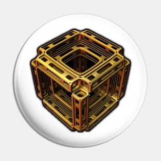 Three-dimensional fractal cube shape in gold tones Pin