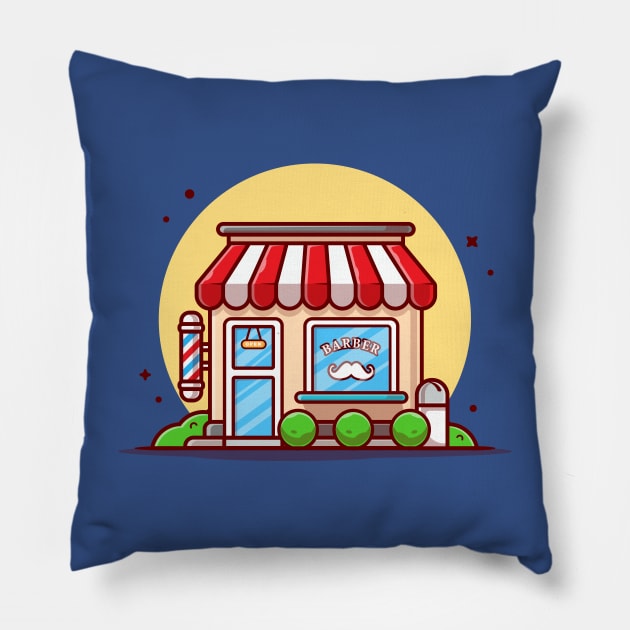 Barber Shop With Mustache Icon Cartoon Vector Icon Illustration Pillow by Catalyst Labs