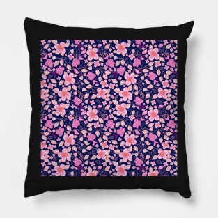 Sakura flower blooms on dark blue Pillow