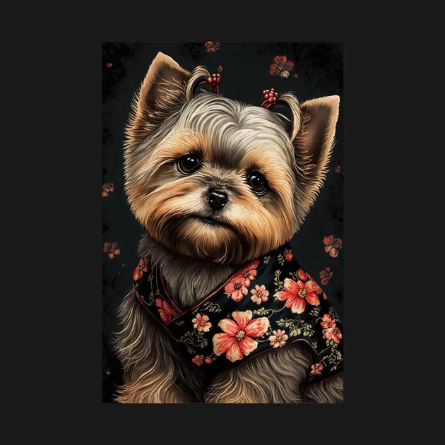 Super Cute Yorkshire Terrier Puppy Portrait - Japanese style by KoolArtDistrict