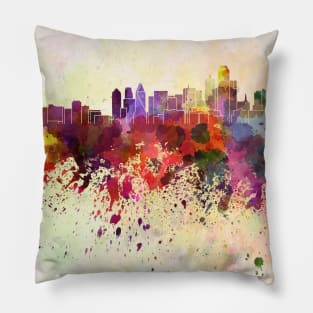 Dallas skyline in watercolor background Pillow