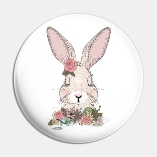 dreaming rabbit with floral ornament Pin