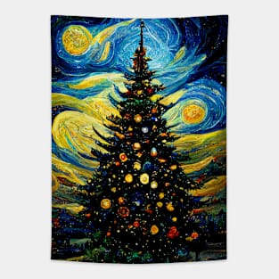 Christmas starry night painting inspired by Van Gogh Tapestry