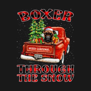 Christmas Boxer Through The Snow Dog Santa Truck Tree T-Shirt