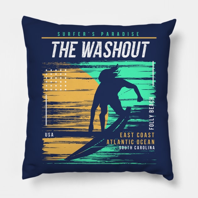 Retro Surfing The Washout Folly Beach, South Carolina // Vintage Surfer Beach // Surfer's Paradise Pillow by Now Boarding