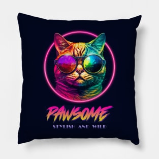 Retro Awesome-Pawsome stylish and wild cat Aesthetic design Pillow