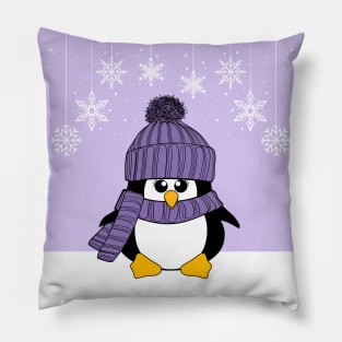 Krimbles Festive Christmas Purple and Lilac Snowflake Penguin Pillow