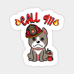 Cute grey dog is a firefighter Magnet