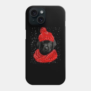 Black Labrador Wearing Red Hat And Scarf Christmas Phone Case