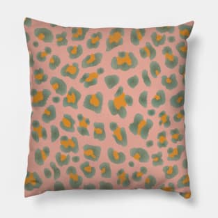 Leopard Print-Viridian and Orange on Pink Pillow