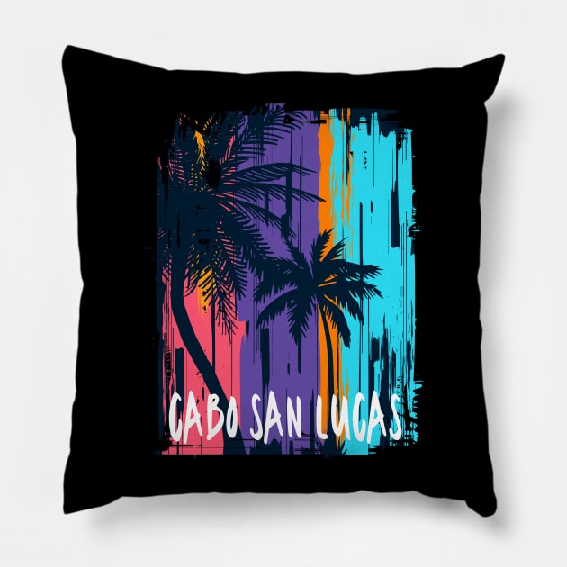 Cabo San Lucas Mexico Palm Tree Design Pillow by FilsonDesigns