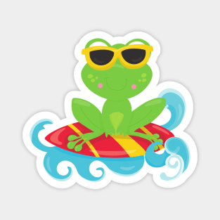 Cute Frog, Green Frog, Little Frog, Surfing Board Magnet