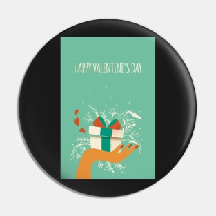 Cute valentine picture with hand holding a Valentine gift Pin