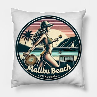 Malibu Beach Pickleball Bikini Ocean Scene Pillow