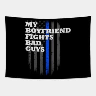 My Boyfriend Fights Bad Guys Police Officer Tapestry