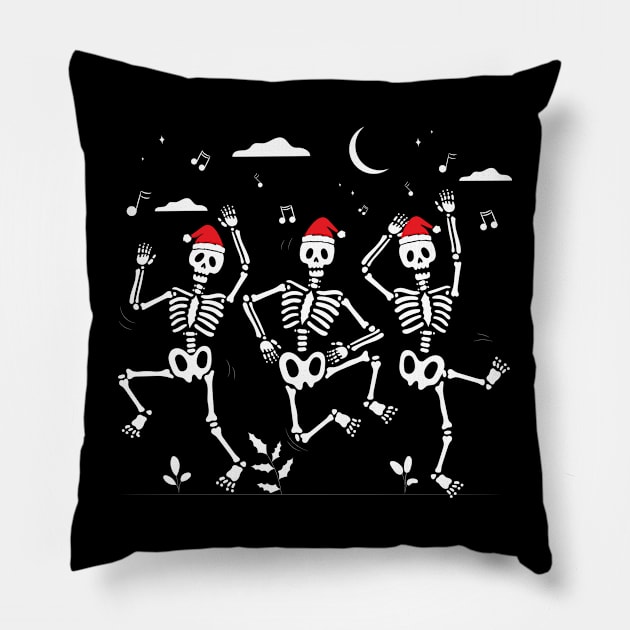 Dancing skeletons with xmas santa hats -  Christmas funny Pillow by RedCrunch