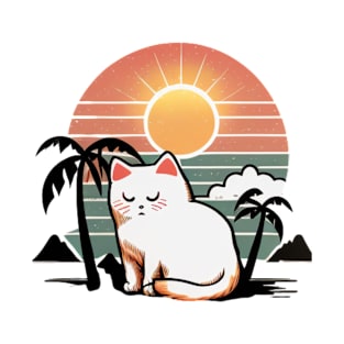 kawaii cute cat vintage sunset cat lover T-Shirt