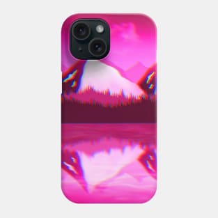 Neon Pink Mountains Landscape with Chromatic Aberration Phone Case