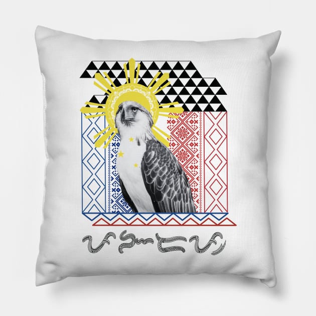 Philippine Eagle / Baybayin word Pangarap (Dream/Cloud Castle) Pillow by Pirma Pinas