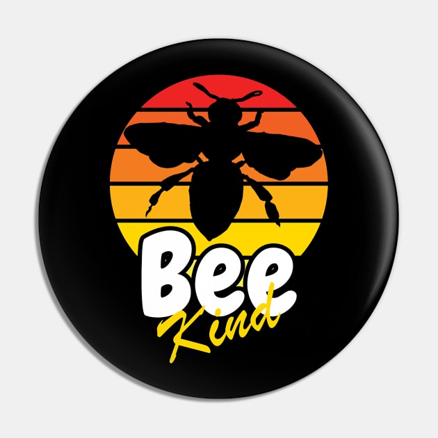 Bee Kind Inspirational Quote With Bee Silhouette And Retro Sunset Pin by A T Design