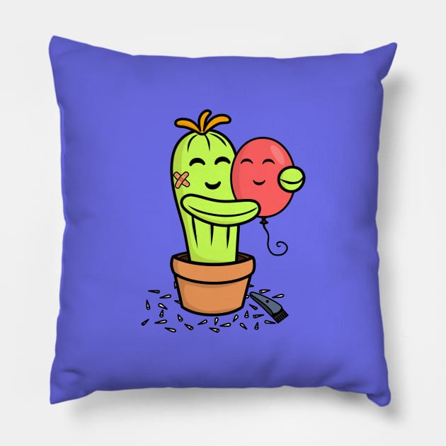 Cute Cactus shaved for a hug with a pink balloon Pillow by AlKap