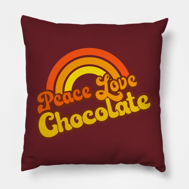 Retro Rainbow - Peace, Love Chocolate Pillow by Jitterfly