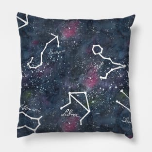 Watercolor Night Sky with Zodiac Constellation Pillow