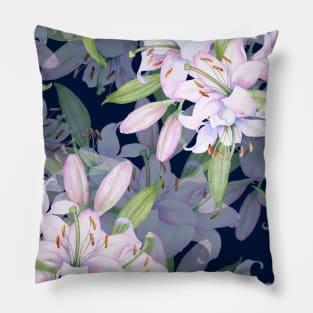 White pink lilies Pillow