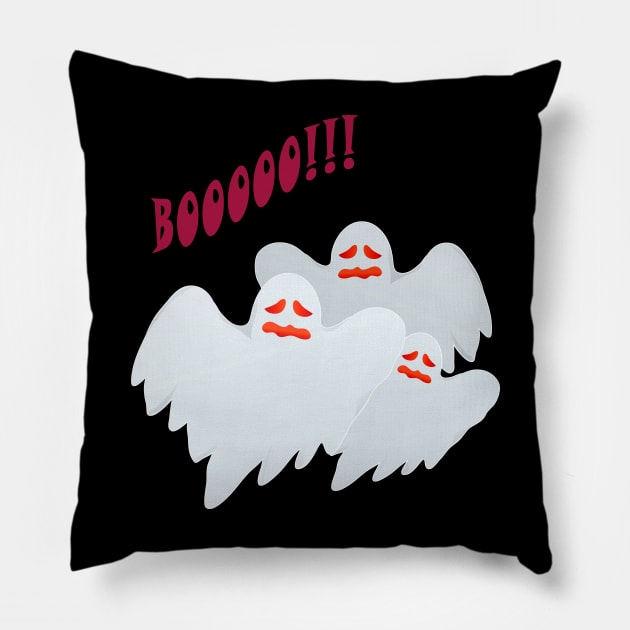 Three Ghosts with the word Boo to scare for Halloween Pillow by SPJE Illustration Photography