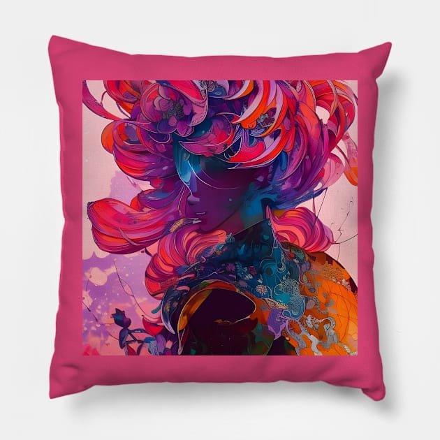 Fantastical Manga Flower Girl Pillow by Chance Two Designs