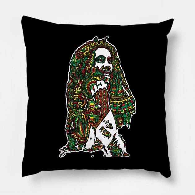 Psychedelic Reggae Sun God Pillow by sandersart