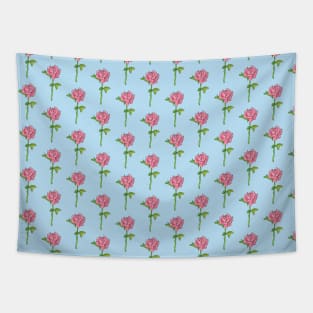 Beautiful pattern | Pink rose with blue background Tapestry