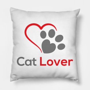 Cat Lover Cat Paw Print and Heart Quote Typography Pillow