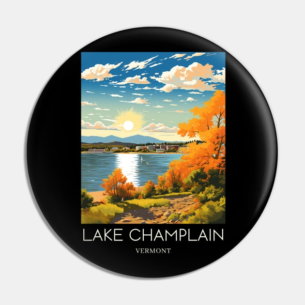 A Pop Art Travel Print of Lake Champlain - Vermont - US Pin by Studio Red Koala