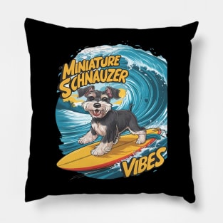 Wave-Riding Miniature Schnauzer Surfing Adventure Pillow