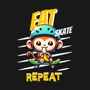 Eat Skate Repeat Kawaii Skateboarding Monkey T-Shirt