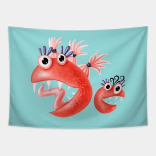 Funny Monster Friends Happy Silly Creatures Tapestry