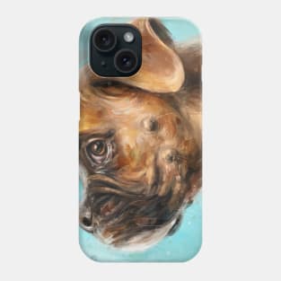 Painting of a Brown and White Boxer Dog on Green Background Phone Case