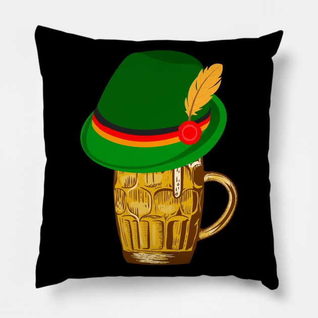 Oktoberfest Beer With Traditional German Hat Pillow by Xeire