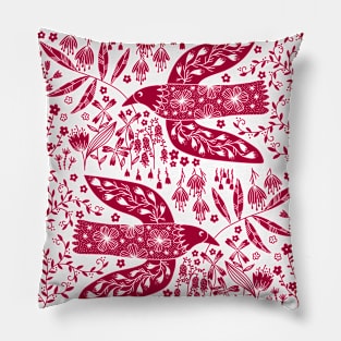 Doves and Flowers Red Pillow