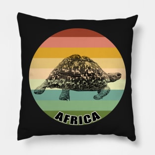 Leopard Tortoise on Vintage Retro Africa Sunset Pillow