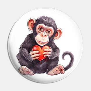 Valentine Chimpanzee Holding Heart Pin