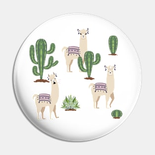 Cute Llama with Cacti Pin