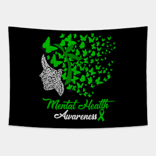 Mental Health Awareness Butterflies Green Ribbon Girl Tapestry